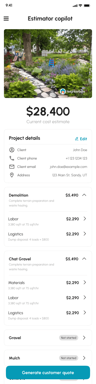 Landscape project estimate